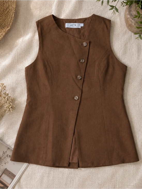 Astr Tops - ASTR Brown Asymmetric Button-Front Sleeveless Tunic